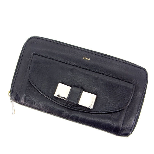 長財布 /ラウンドファスナー リボンモチーフ ブラック 中古 25,823円