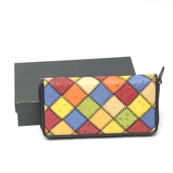 LB-5055 黒ステッチ ラウンドファスナー パッチワーク マルチカラー