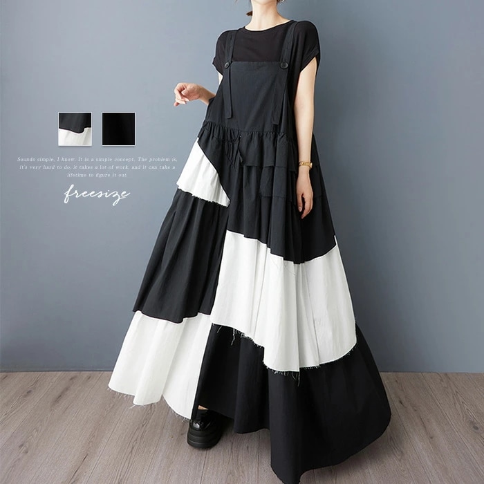 ジャンパースカート ワンピース アシンメトリー 春秋 ポケット きれいめ ワンピース ベストワンピース ロング丈 レディース 春 秋 シンプル カジュアル レイヤード風 きれいめ お洒落 通勤 ロング