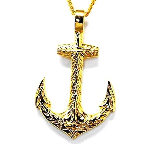 ハワイアンジュエリー アンカー 錨 マイレ 葉 ゴールド 金 メンズ シルバー925 銀 ペンダント ネックレス