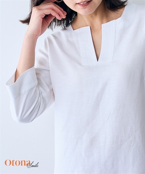 シャツブラウス レーヨン麻チュニックブラウス OtonaSMILE