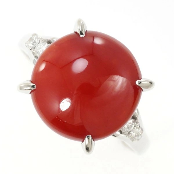 PT900 プラチナ リング 指輪 19.5号 サンゴ ダイヤ 0.106 ジュエリー 中古