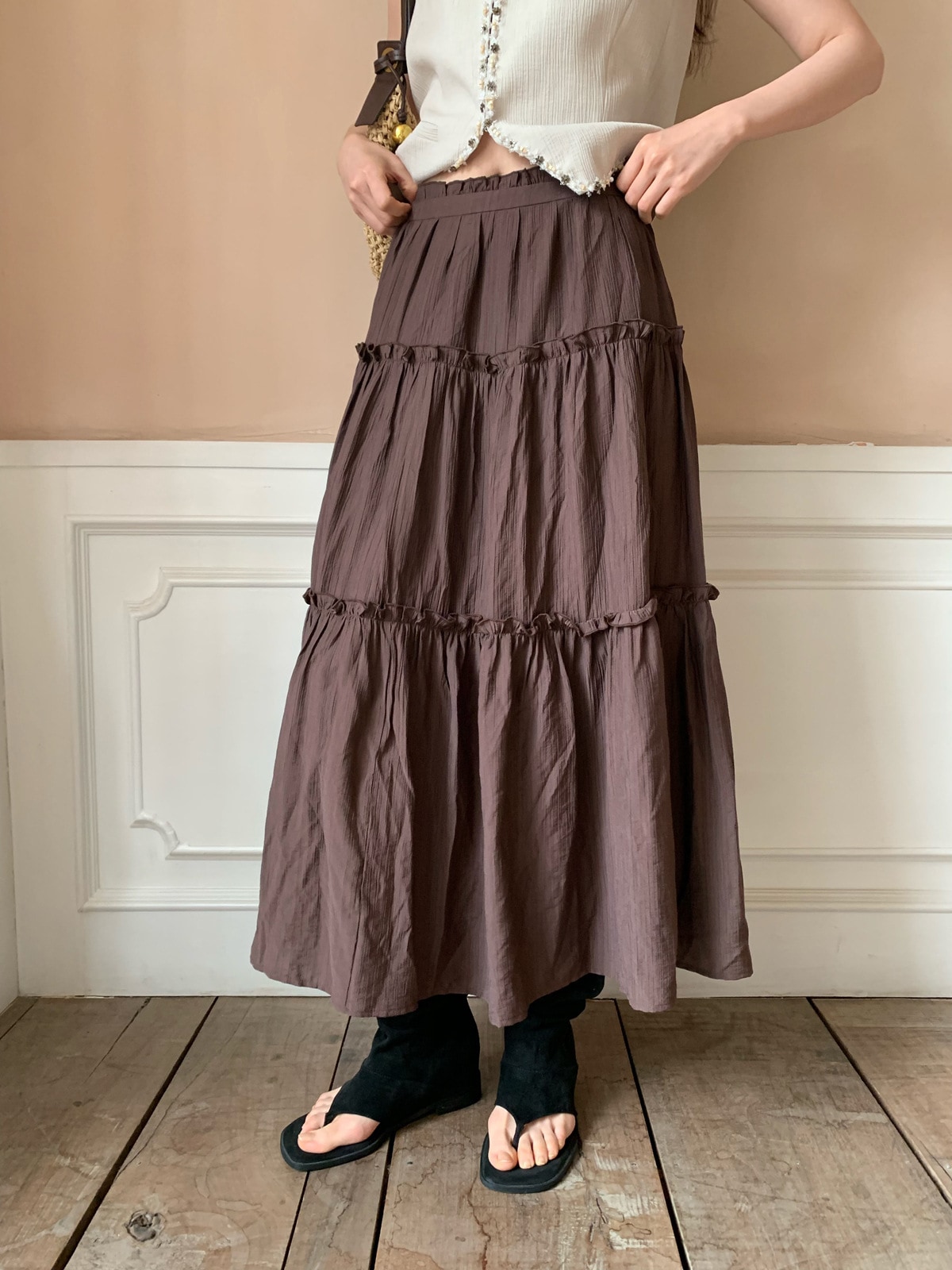 夏のフランス風の雰囲気に合わせてシルク綿の長い型のしわのケーキの半身のスカートs 5299 5,155円