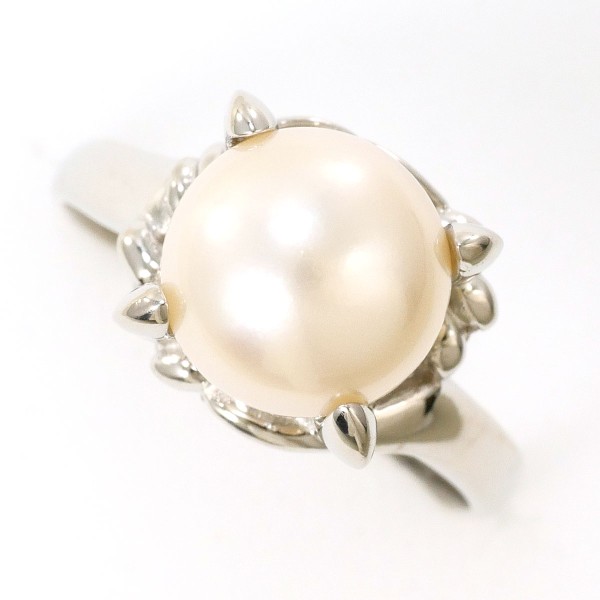 PT900 プラチナ リング 指輪 12号 パール(真珠) 約9mm ジュエリー 中古