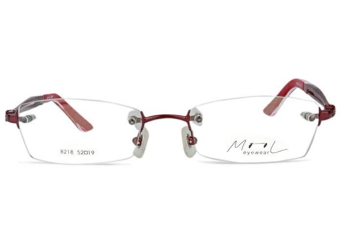 ムル MOOL メガネ 8218(117) c.5 レッド 52ロ19 伊達 度付き 遠近両用 老眼鏡 ツーポイント フチなし オシャレ