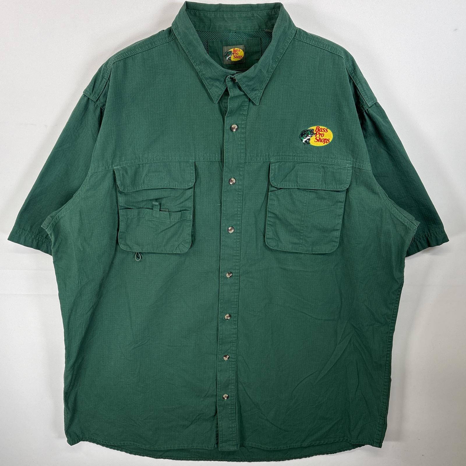 古着 バスプロショップ Bass Pro Shops 半袖シャツ リップストップ フラップポケ 厚手 2XLT グリーン 無地 メンズ