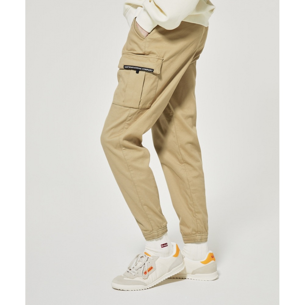 コダックエッセンシャルウーブンデボンデッドブラッシュドスリムカーゴジョガーパンツレディースベージュ