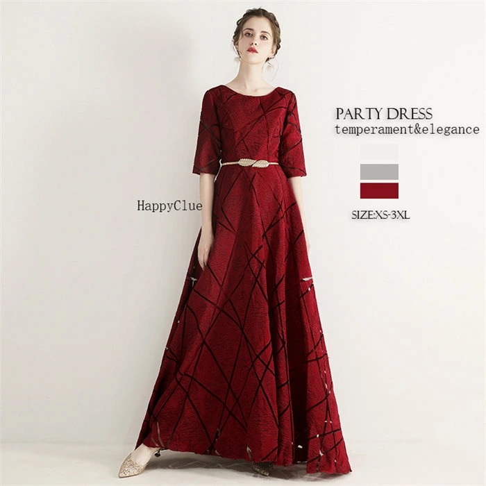 パーティードレス 二次会 カラードレス 赤 レディース フォーマル イブイングドレス エレガント優雅 ドレス 衣装 ピアノ演奏会 発表会 成人式 結婚式 ドレス 二次会ドレス Aライン ロングドレス