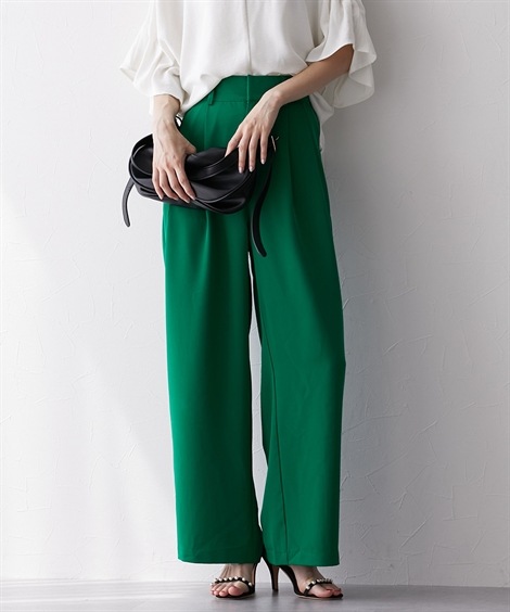 ロングパンツ フロントタック入ワイドパンツ