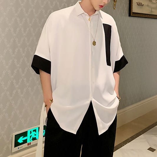 トップス 上着 人気 おすすめ おしゃれ お洒落 激安 安い プチプラ カジュアルシャツ 半袖 レギュラーカラー プルオーバー ビッグシルエット オーバーサイズ ワイド 五分袖 sh0115