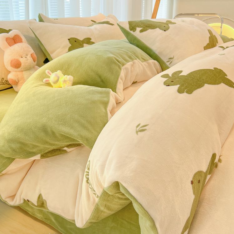 秋冬裏起毛布団カバーセット かわいい厚手シーツセット 綿柔らかいシーツ4点セット