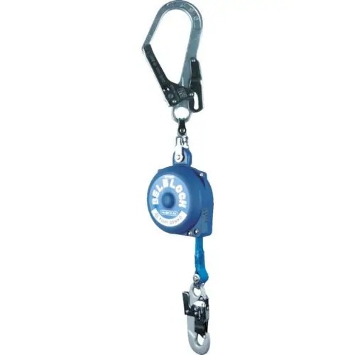 【メーカー直送品】TSUYORON ベルト巻取式墜落防止器具 ベルブロック ショックアブソーバなし ベルト幅18mm×長さ3.5m 上部大径フック 引寄せロープ付 BB-35-SN-90ST-BX
