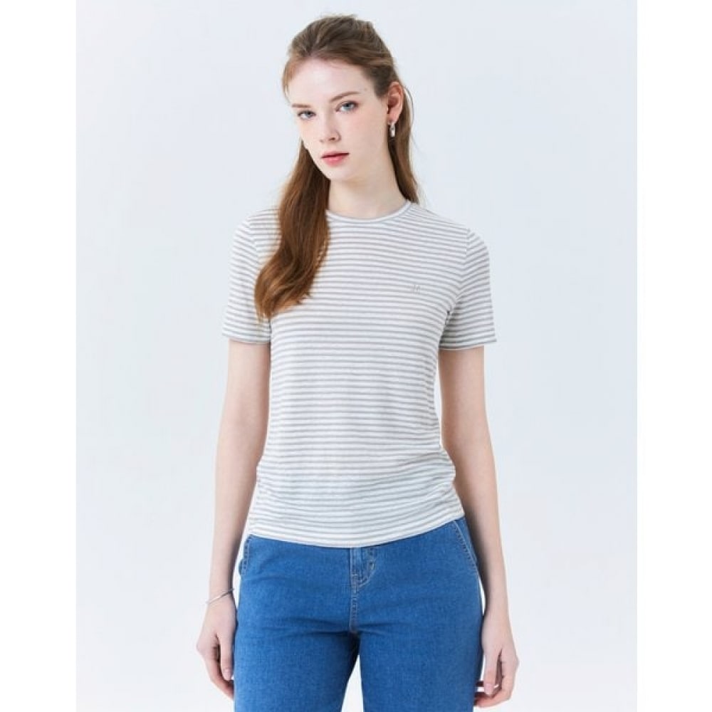 [24SS] [100% リネン] グレーストライプリネンショートスリーブ T シャツ HSTS4B423G1