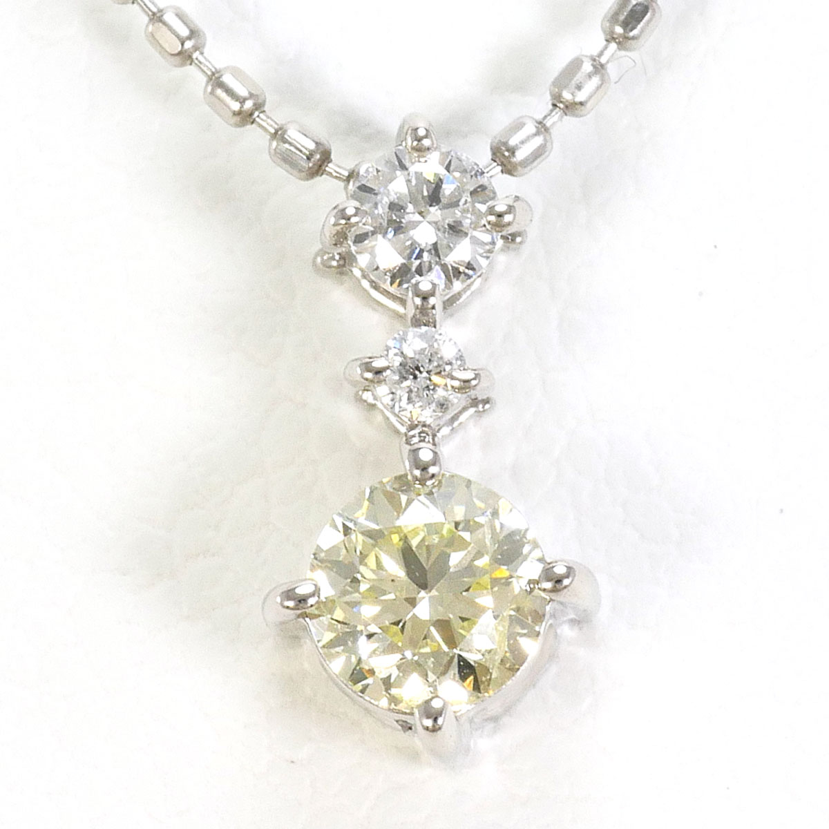 PT900 プラチナ PT850 プラチナ ネックレス イエローダイヤモンド ダイヤモンド 総重量約2.1g 約40cm 中古