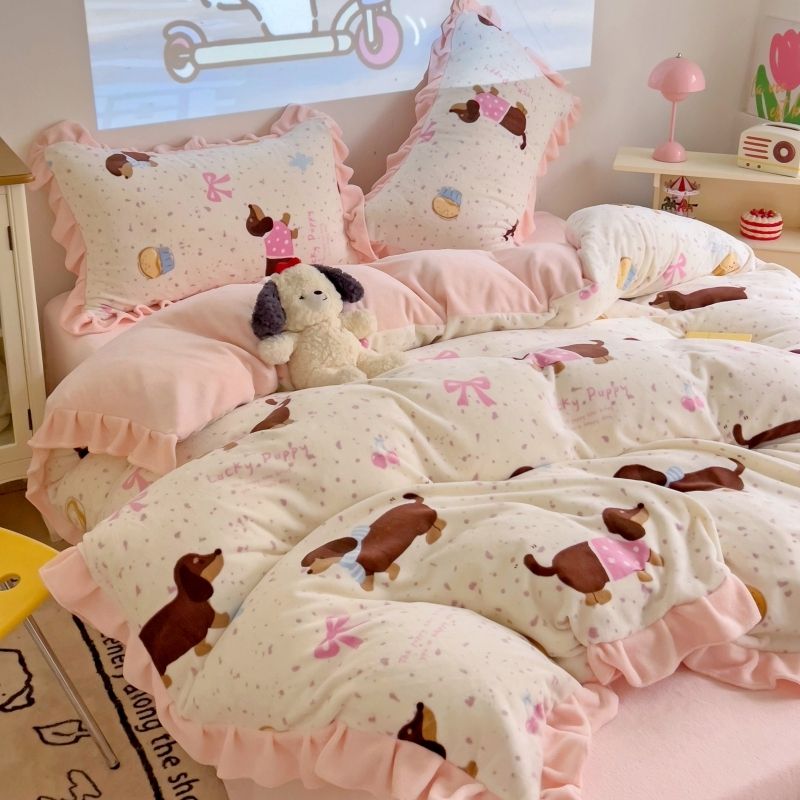 ミルクベッドの上に冬の厚手サンゴフランネル布団カバーシーツ学生のベッド3枚セット