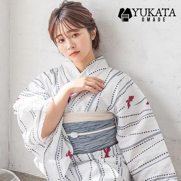 出荷が迅速である 独占販売 浴衣 レディース 白 金魚柄 4点セット 腰ひも 帯 下駄 兵児帯 浴衣 花火大会 夏祭り フリーサイズ レディース浴衣 浴衣 yukata ゆかた 浴衣セット 女性ゆかた