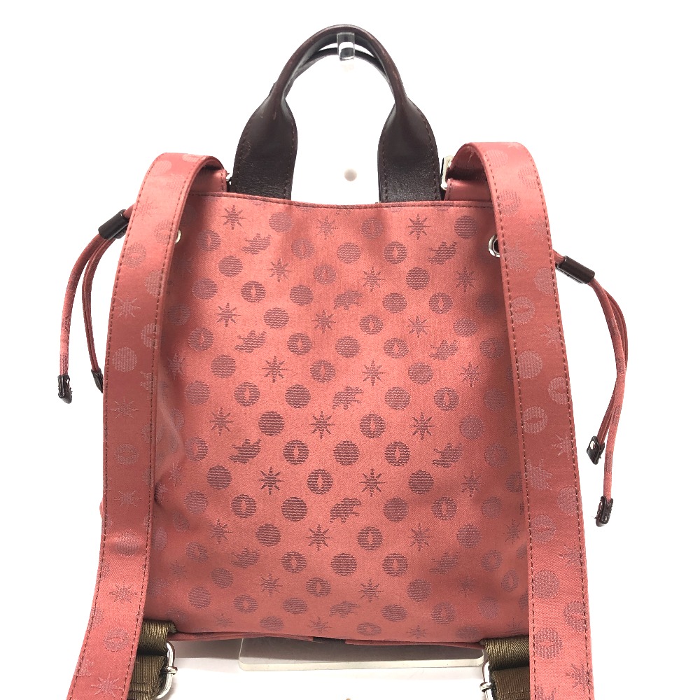 HUNTING WORLD ハンティングワールド リュックサック 総柄 バックパック カバン バッグ チャーム付き キャンバス ワインレッド