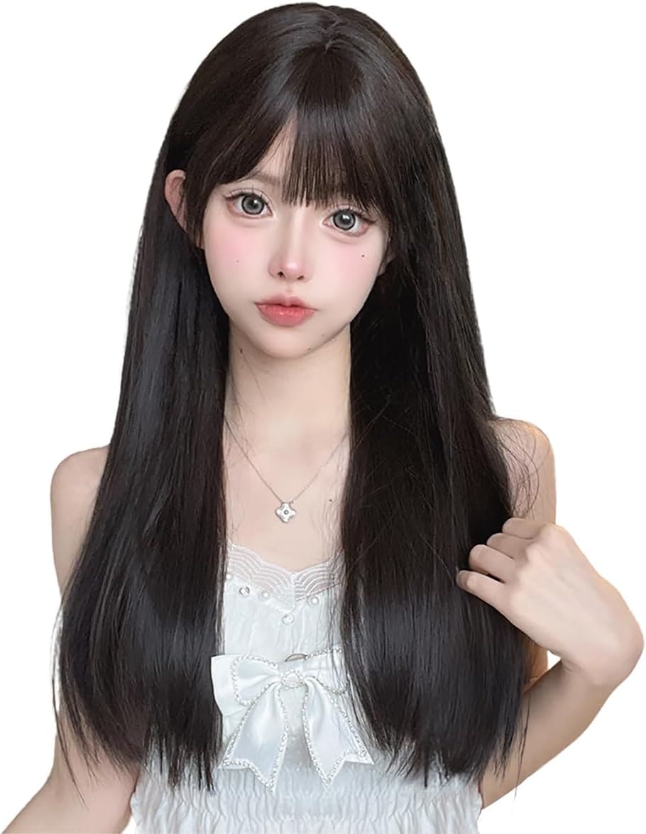 ロングストレートウィッグ 黒髪 耐熱仕様 ネット・櫛付き