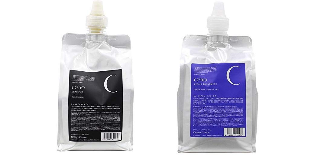 ノーブランド品 オレンジコスメ セノ ヘマチンシャンプー Hr 1000ml レフィル 詰替用 & リペアトリートメント CR 1000g レフィルセット