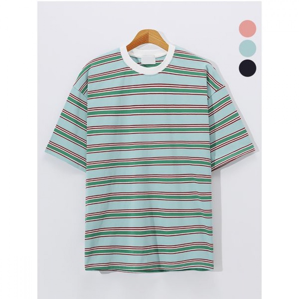 [Juans] カジュアルストライプルーズフィットフリーサイズコットンTシャツ EHRT1229