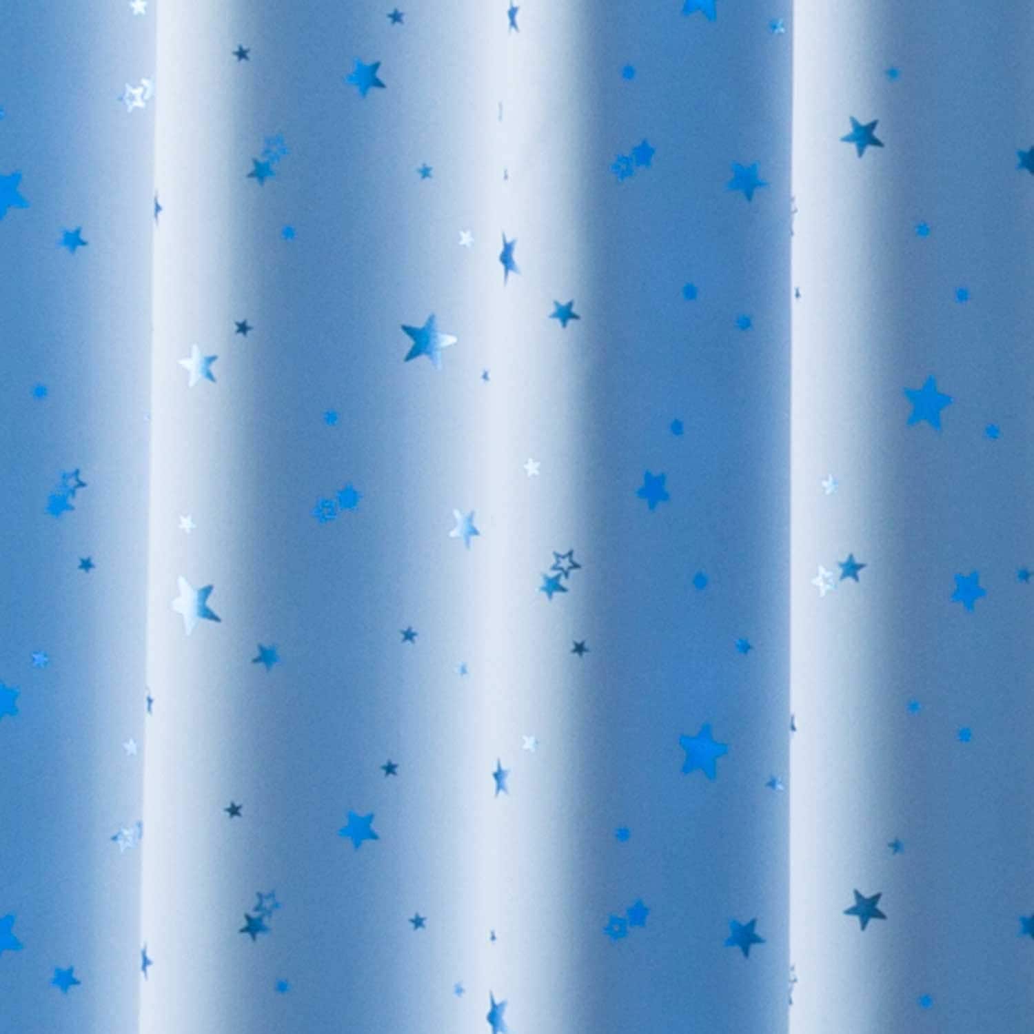 カーテン 1級遮光 断熱 箔プリント 星柄 プラネット ライトブルー 幅100cm×丈135cm 2枚入 8サイズ
