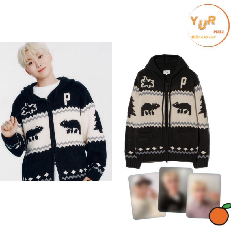 [スングァン着用][SEVENTEENスングァン(SEUNGKWAN)フォトカード3種贈呈] ベアー ツーウェイ ノルディック ニット フードジップアップ_BLACK