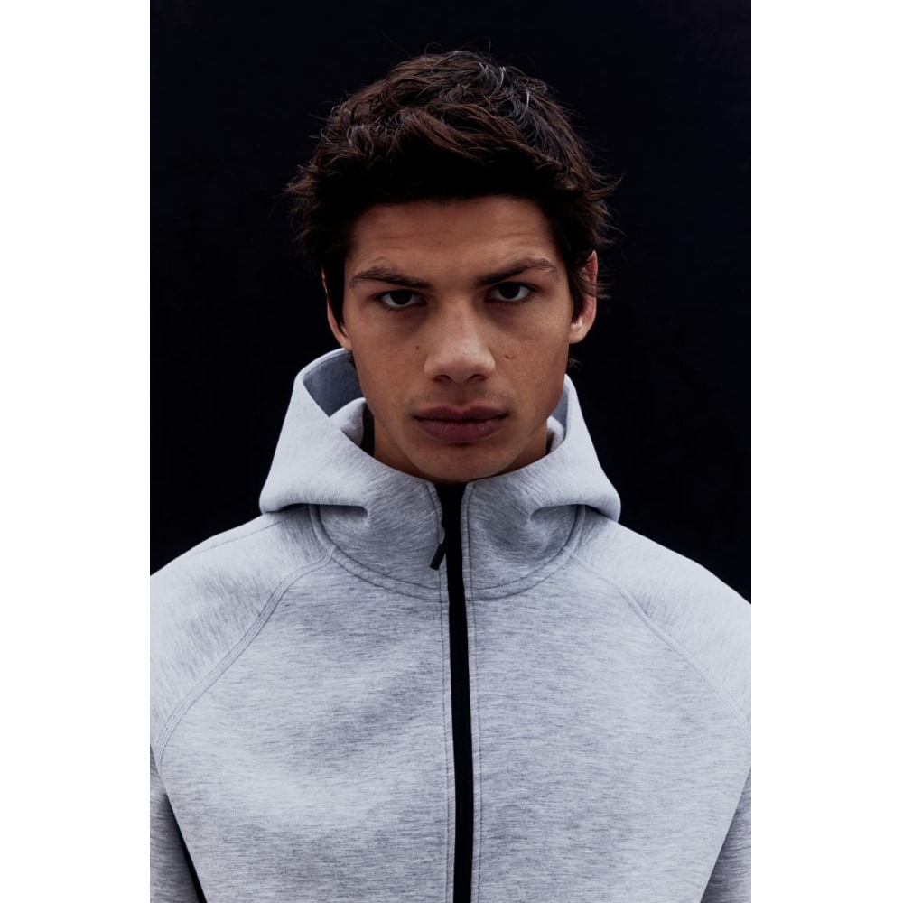 H&M ジップアップスポーツフーディードライムーブグレーメランジ