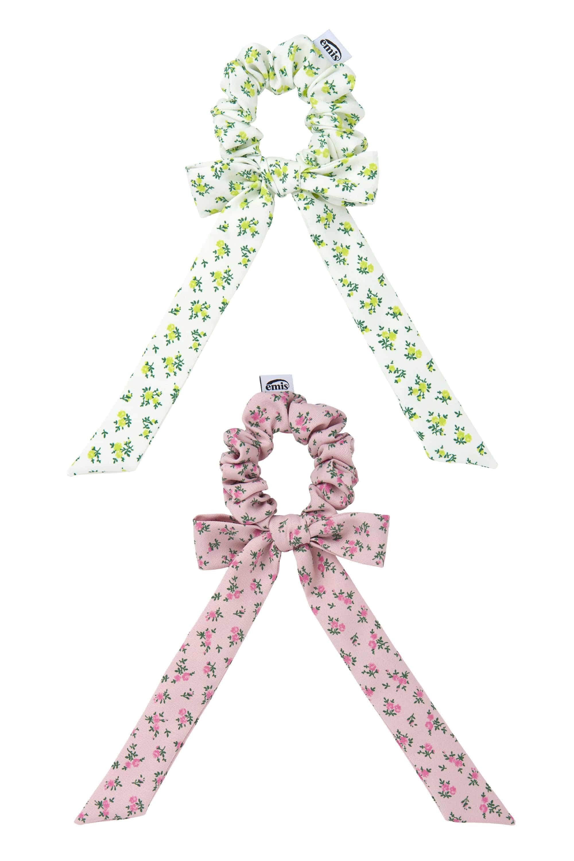 【EMIS】 FLOWER RIBBON SCRUNCHIE : 2COLORS
