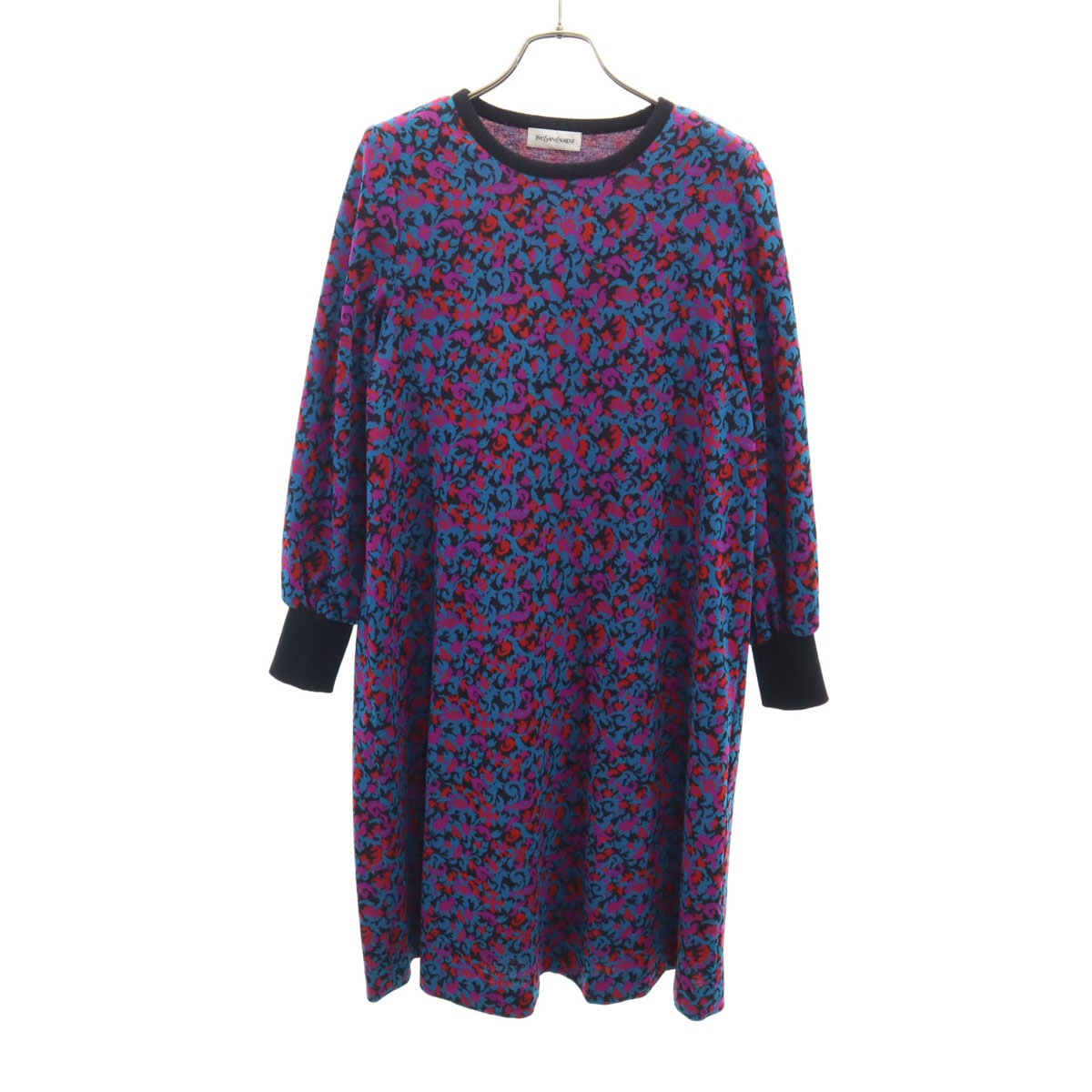 90s オールド 花柄 長袖 ワンピース M マルチ レディース 古着