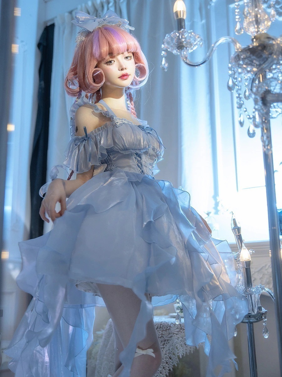 【即納】メイド 蝶結び レトロイベントお嬢様 かわいい ドレスコスプレ ワンピース JSKロリータ