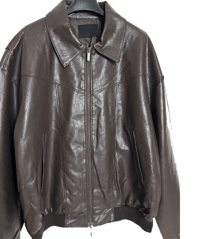 [高クオリティー/ディテール] オーバーフィット クラック ブルゾン レザー ジャケット