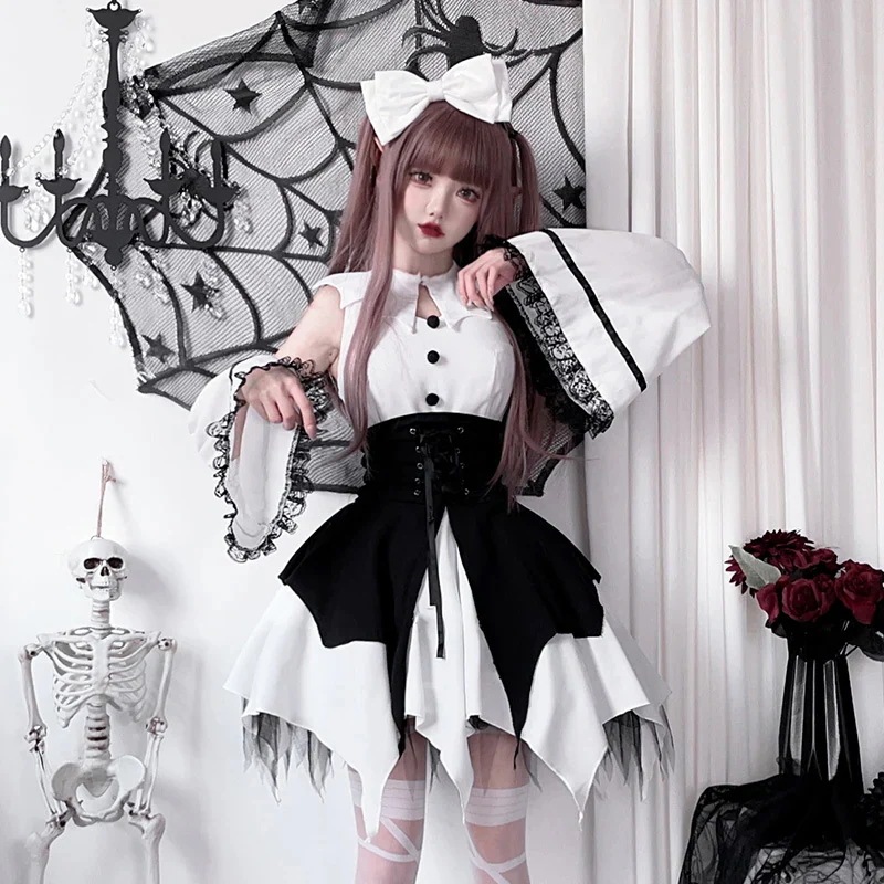 今年人気爆発中ハロウィン コスプレ ダーク ゴシック Y2K サブカルチャー ロリータ ハロウィン用コスチューム コスチューム メイド服ハロウィン コスプレ 学園祭 文化祭 ワンピース