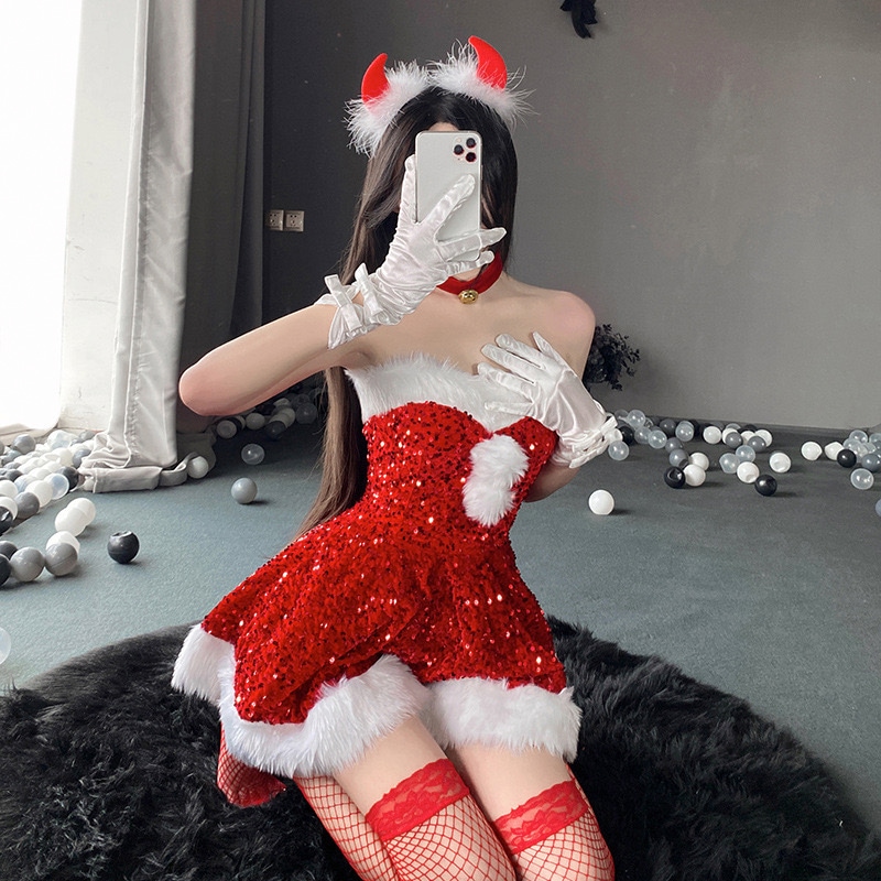 サンタ コスプレ サンタクロース サンタコスチューム レッド 赤 ドレス スパンコール 仮装 イベント べトップ Xmas 女性 クリスマス オフショル コスチューム パーティ 恋 夜職 20代 30 5,980円