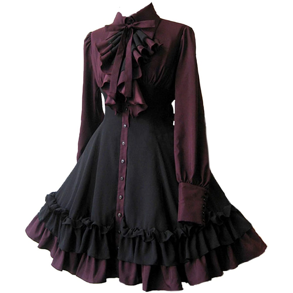 中世ゴシックリボンワンピースルネッサンススチームパンクスカートcos服