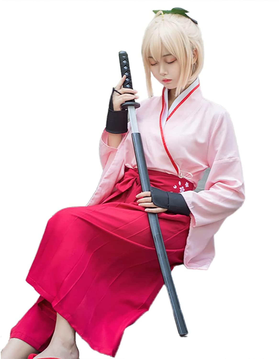 ウィッグ付き 沖田総司 桜セイバー 風 コスプレ 衣装 ピンク 袴