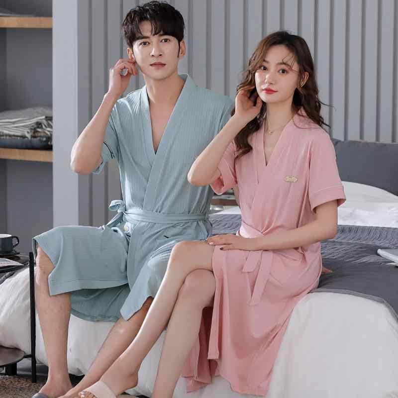 バスローブ ルームウェア レディース メンズ カップル ファッション ホームウェア ナイトガウン 夏 モーダル 薄手 大きめサイズ