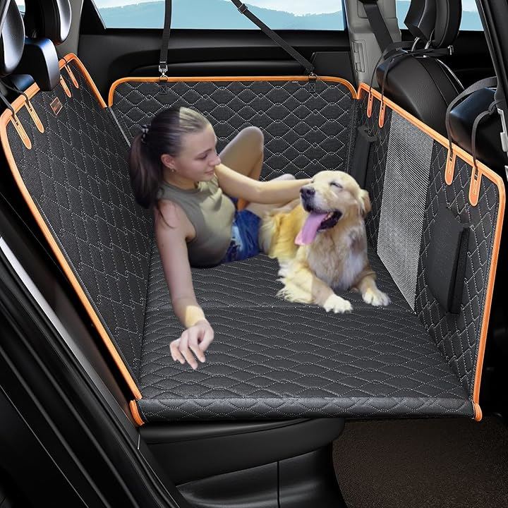 犬 ペット用ドライブシート カーシートカバー ベッド式 底板 ハードマット 犬用シートベルト付属 硬い 後部座席 拡張スペース 安定 防水 厚手 汎用サイズ(ベッド型 黒) 7,453円