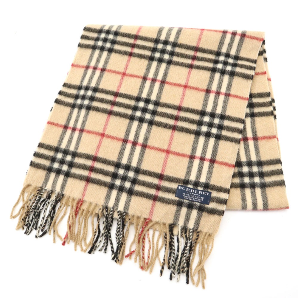 カシミア100％ チャック柄 マフラー ベージュ系 フリンジ メンズ