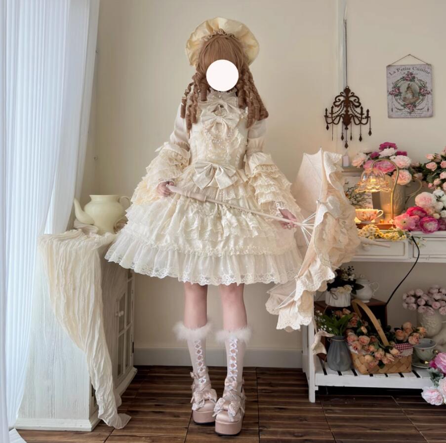 【新作登場 最安値】ジャンパースカート ロリータワンピース ホワイトシャツ フリルワンピース 甘ロリ ロリータワンピ エレガント Lolita 華やか ロリータ服 リボン 可愛いコスチューム ゴスロ