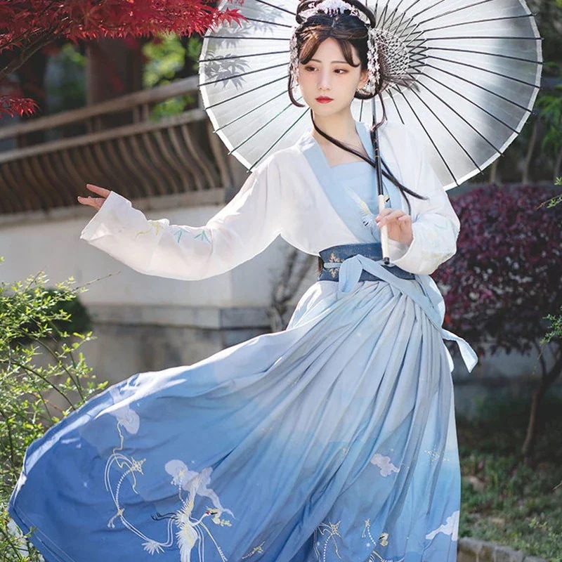 漢服の女性汣渡] 風の古代スタイルのブレストウエストフルセット妖精のエレガントな古代の衣装