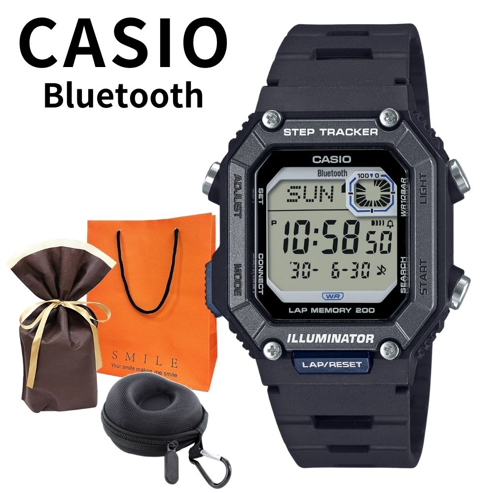 ラッピング済 ギフトセット 正規品 カシオ 腕時計 メンズ 収納ケース付き スポーツ ランニング 歩数計 モバイルリンク 軽量 防水 アウトドア 多機能 デジタル 樹脂バンド ブラック 男女兼用 運動