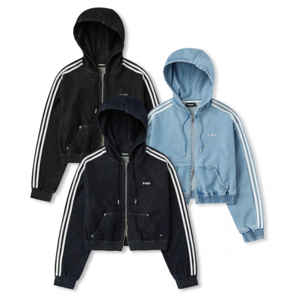 NERDY レディースデニムフーディートラックトップ (ブラック/ネイビー/ライトブルー)