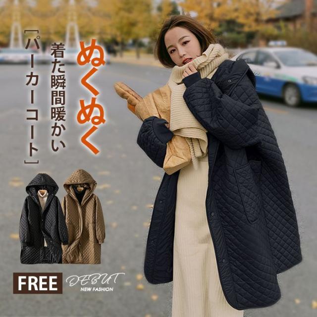 パーカー長袖コートジャケットレディースキルティングコートミドル丈アウターボタンパーカー中綿入りロングコートフード付きトップスキルトコートライトアウターポケット付きカーデ