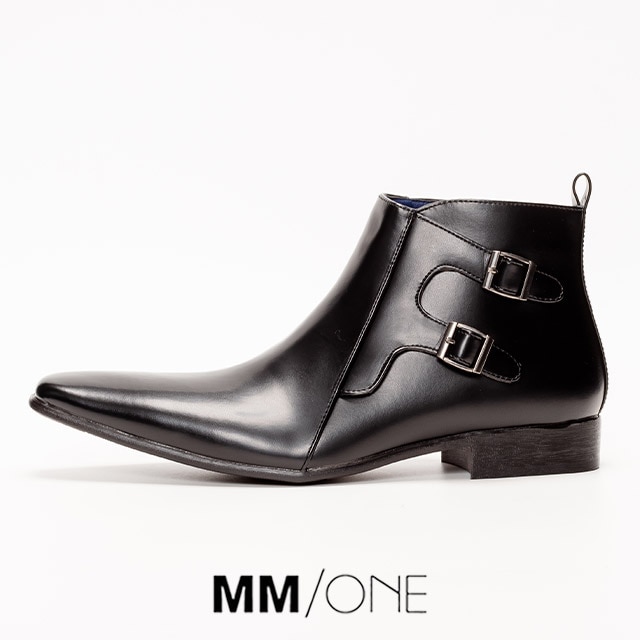 ブーツ メンズ ビジネスシューズ ショートブーツ 革靴 革 ダブルモンクストラップ おしゃれ ロングノーズ 紳士靴 メンズブーツ メンズシューズ ドレスシューズ プレーントゥ 黒 ブラック