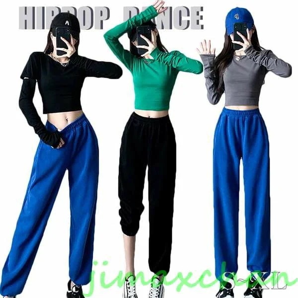 新生活 ダンス 衣装 ヒップホップ 大人 ジャズ ダンス 衣装 へそ出し トップス レディース k-pop 衣装 へそ出し 韓国ダンス ブルー カーゴパンツ ダンス衣装