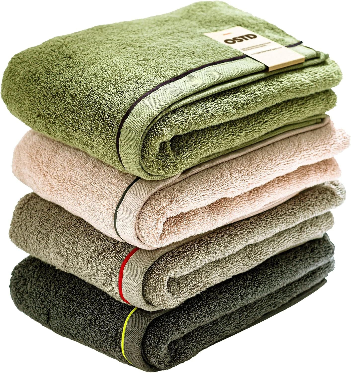 バスタオル 4枚 セット mocomoco MIX 約 60 × 120 cm おしゃれ グッドデザイン賞 くすみカラー 4色MIX カーキ ピンク グレージュ チャコール