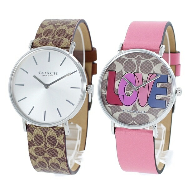 コーチ ペア ウォッチ 夫婦 友達 カップル シグネチャー LOVE ラブ 腕時計 手表 メンズ レディース ブラウン ピンク 誕生日プレゼント ポイント消化