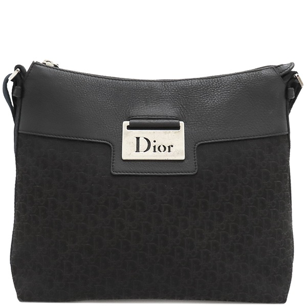 クリスチャン・ディオール Christian Dior ショルダーバッグ トロッター レザー ジャガード ブラック×ネイビー シルバー金具 黒 紺 【保存袋】【中古】