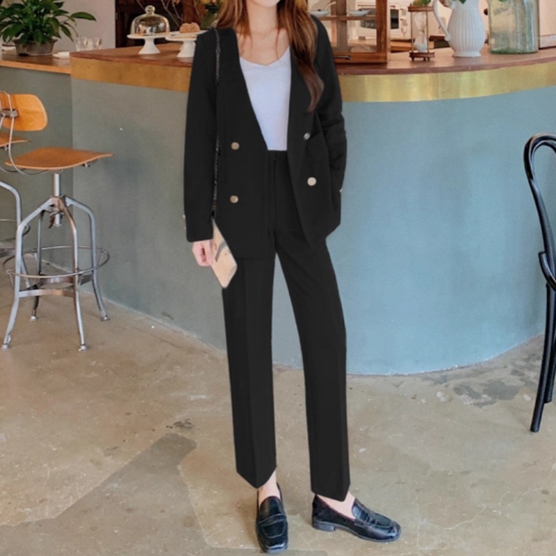 レディース ジャケット パンツ スーツ セットアップ ツーピース ワイドパンツ 長袖 Vネック スリム 細身 ストレート フェミニン ポケット 前開き ボタン かわいい 大人可愛い きれいめ シンプル