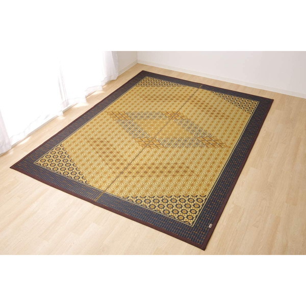 1050440063904 い草ラグ 国産 ラグ カーペット 約3畳 正方形 DX組子 ブラウン 約191×250cm メーカー直送